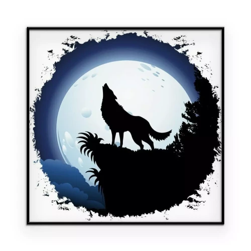 Poster Grafik eines Wolfes, der den Mond anheult