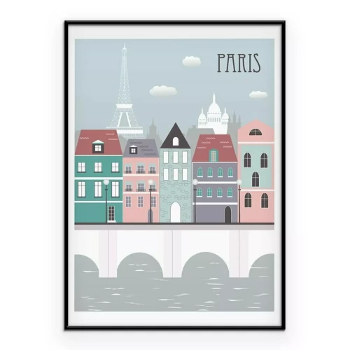 Poster Minimalistische, farbenfrohe Mietshäuser in Paris