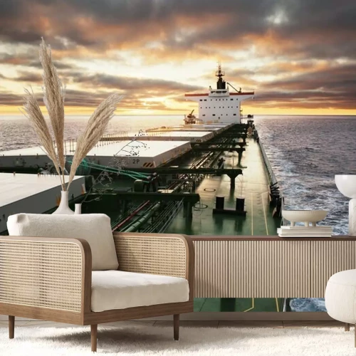 Fototapete Blick vom Deck eines segelnden Frachtschiffs