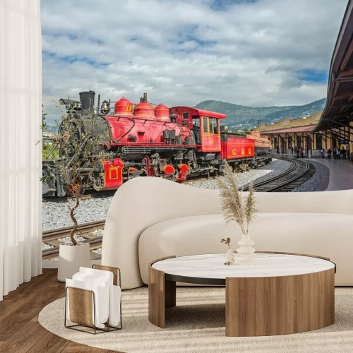 Fototapete Rote Lokomotive Retro-Zug