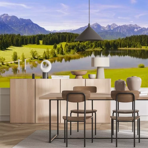 Fototapete Panorama von Grün und Bergen