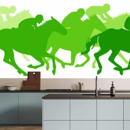 Sticker Pferde Reitsport Jockeys und Reitpferde in Grüntönen