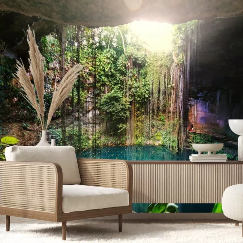 Fototapete Höhle mit türkisfarbenem Wasser