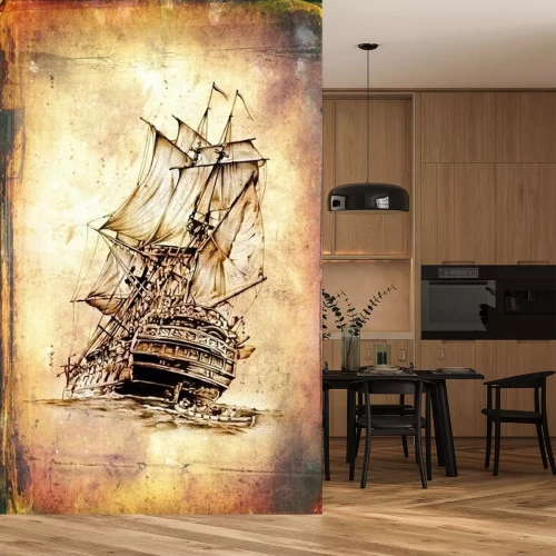 Fototapete Zeichnung mit Schiffsmotiv Vintage