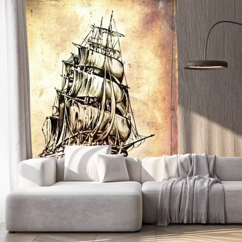 Fototapete Skizze des Schiffes auf altem Pergament