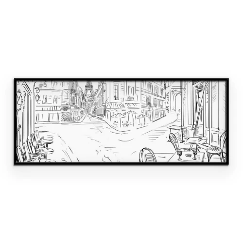 Poster Pariser Straßen mit dem Eiffelturm im Hintergrund in skizzenhafter Form
