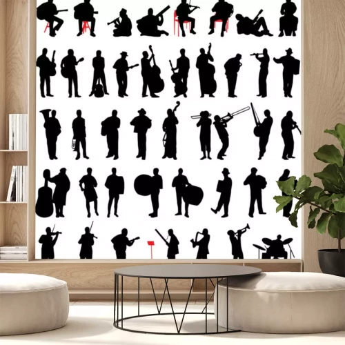 Sticker Silhouetten von Musikern, die verschiedene Instrumente spielen