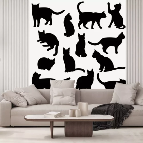 Sticker Schwarz-weiße Katzen in verschiedenen Posen