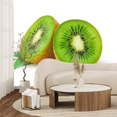 Sticker Kiwi in zwei Hälften mit Blättern