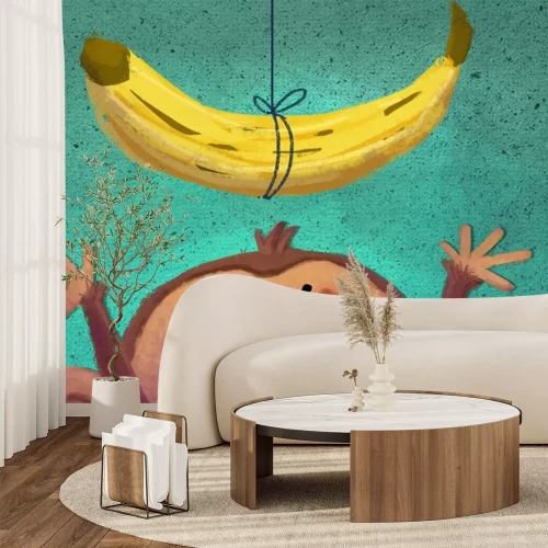 Sticker An einer Schnur hängende Banane und Affe