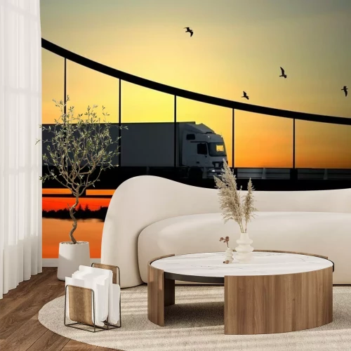 Fototapete Lkw auf der Brücke