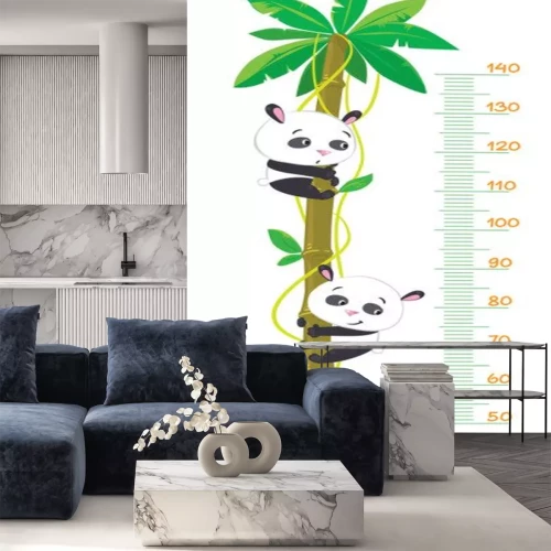 Sticker Panda auf einem Baum mit einem Maßband