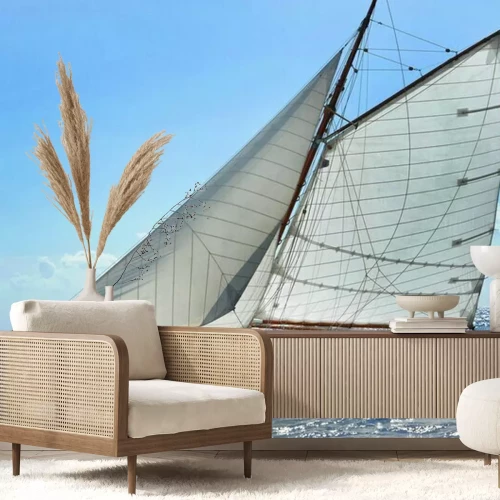 Fototapete Schwimmendes Segelboot auf See