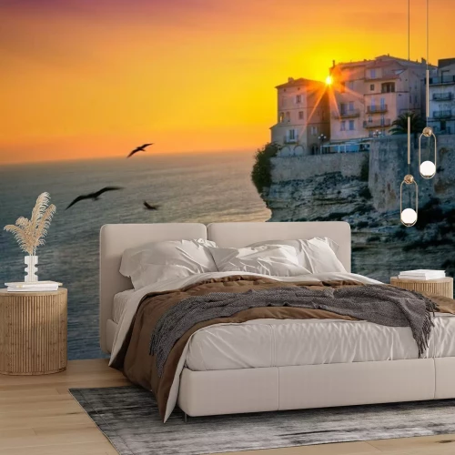 Fototapete Häuser auf einer Klippe am Meer