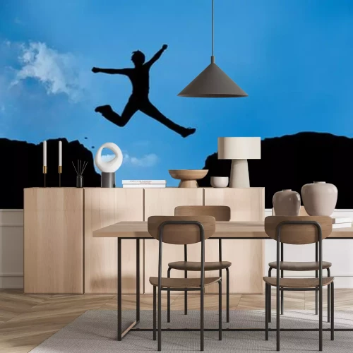 Sticker Sprung über einen Abgrund zwischen 2 Bergen - 3 zu 1 - g1382