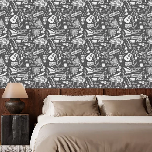 Tapete Musikinstrumente Skizze nahtlose Muster