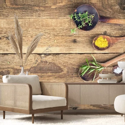 Fototapete Gewürze auf Holzlöffeln