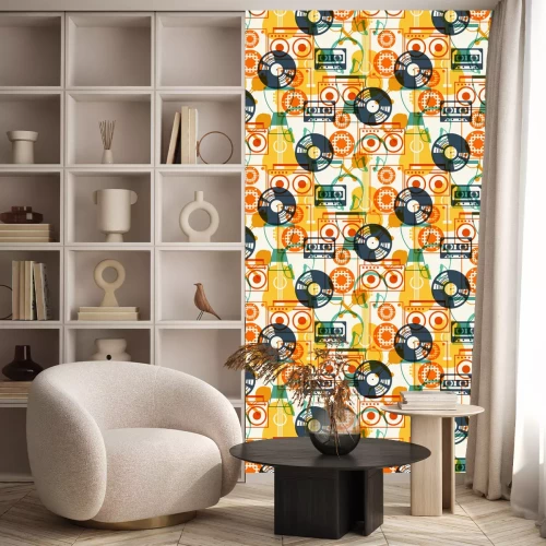 Tapete Nahtlose Muster mit Musikinstrumenten in flachen Design-Stil.