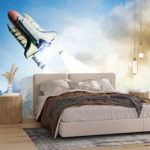 Fototapete Eine Rakete fliegt ins All