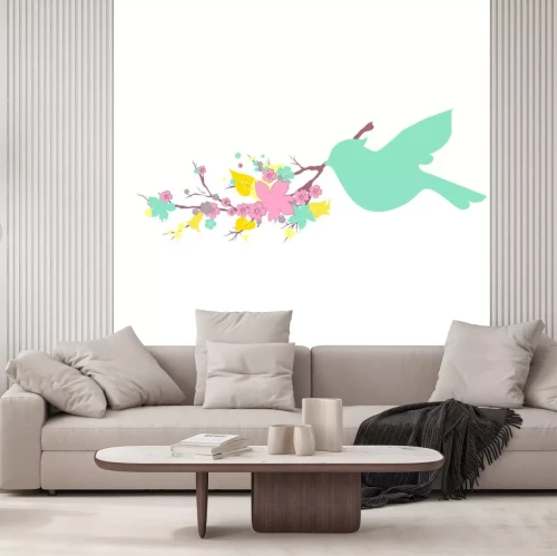 Sticker Vogel mit den Blumen im Schnabel