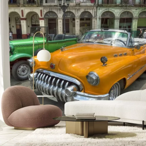 Fototapete Grüne und orange Autos