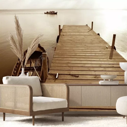 Fototapete Hölzerner Steg in Sepia