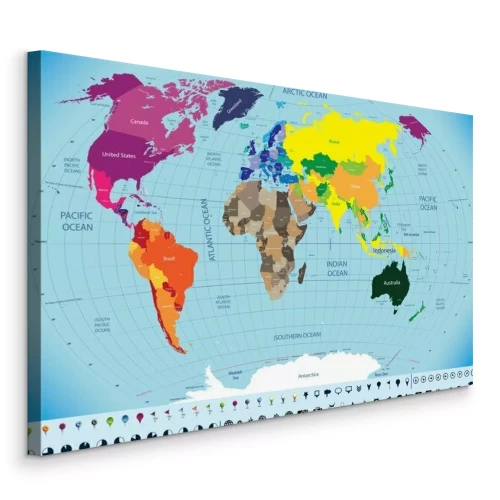 Bild Farbenfrohe Weltkarte mit Ozeanen und Kontinenten
