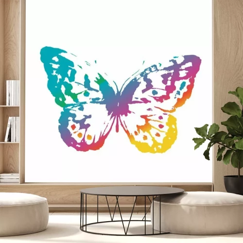 Sticker Regenbogen-Schmetterling auf weißem Hintergrund