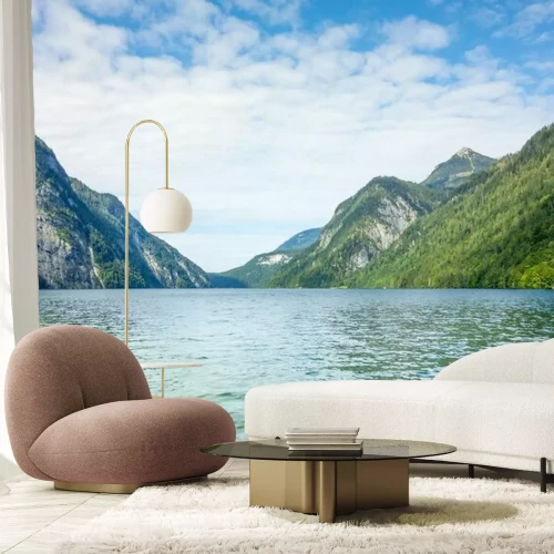 Fototapete Blick auf die Berge vom See aus gesehen