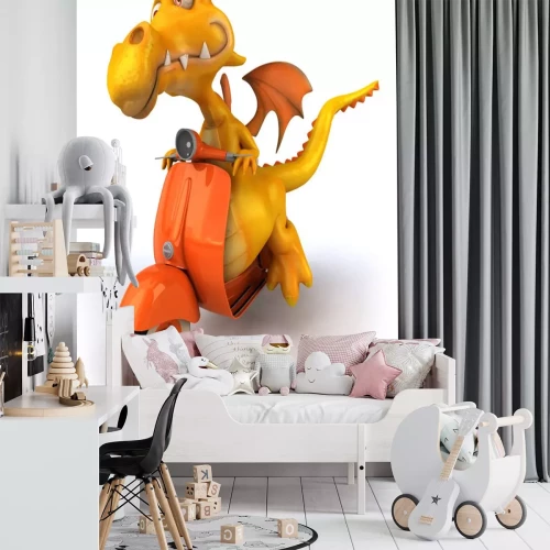 Sticker Gelber Drache auf orangefarbenem Motorroller