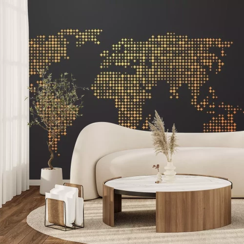 Sticker Weltkarte aus den gelb-orange Formen hergestellt