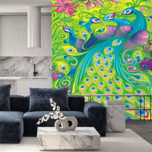 Sticker Pfauen mit farbigen Schwänzen