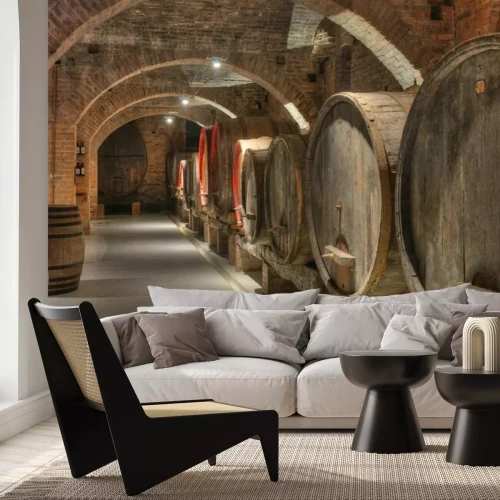 Fototapete Keller mit Fässern Wein