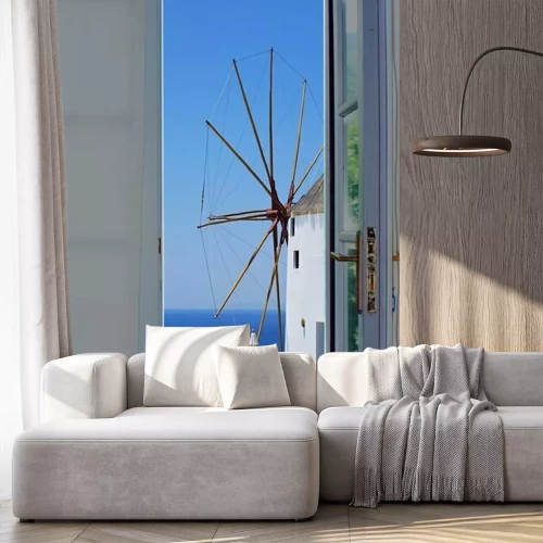 Fototapete Tür mit Blick auf Windmühle