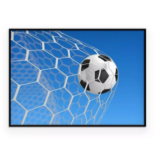 Poster Grafik eines Fußballs, der ins Tor fliegt