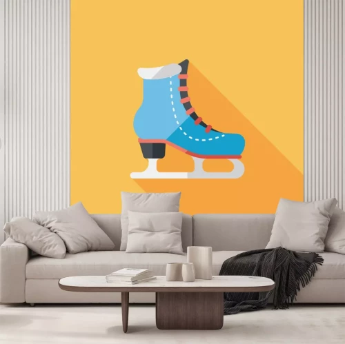 Sticker Schlittschuh Flach Symbol mit langen Schatten, eps10