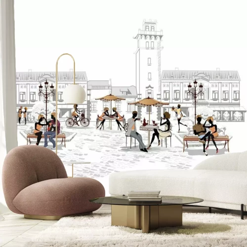 Fototapete Café-Garten in der Stadt