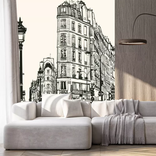 Fototapete Gassen in Paris schwarz-weiß