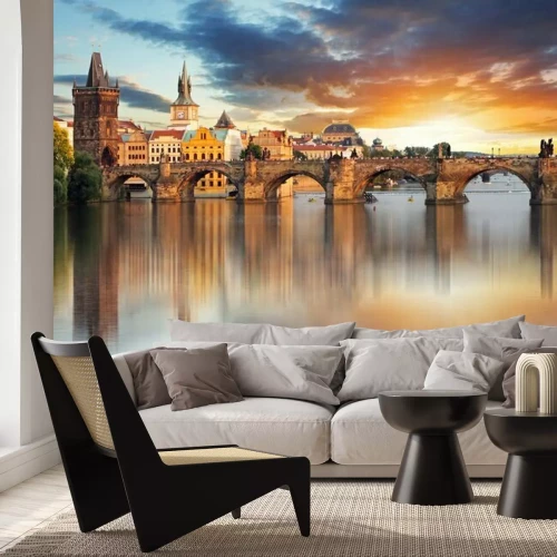 Fototapete Prager Karlsbrücke bei Sonnenuntergang