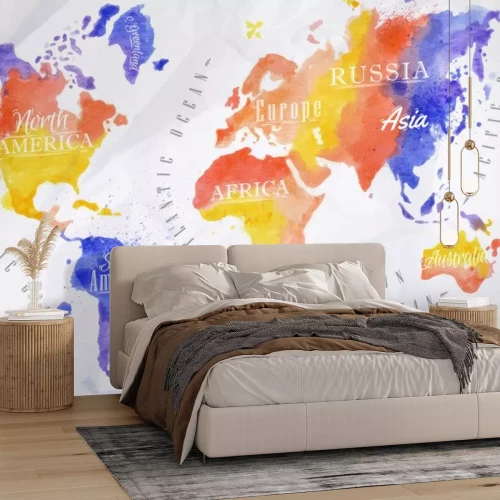 Sticker Aquarell-Weltkarte rotviolett