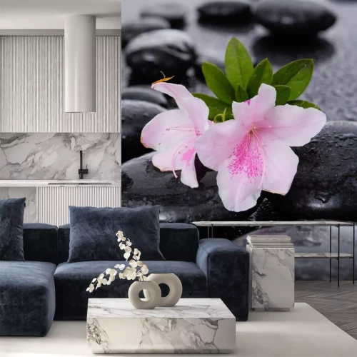 Sticker Stilleben mit weißen Lilie mit zwei Therapiesteine