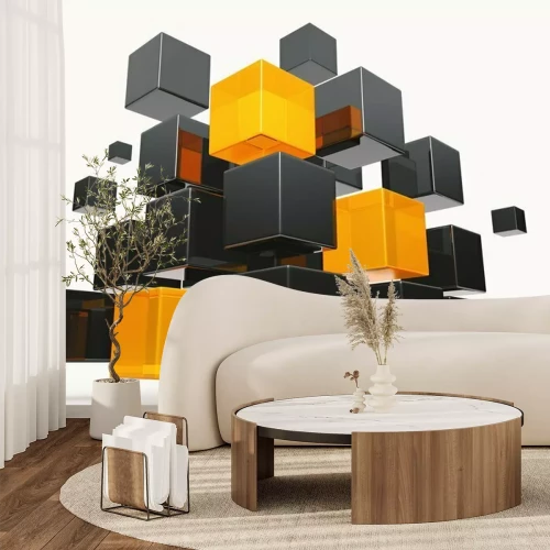 Fototapete Abstract architectural 3D of reflective cubes