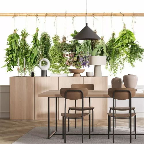 Fototapete Sträuße aus frischen Kräutern auf weißem Hintergrund