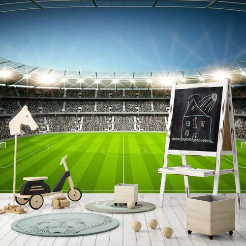 Fototapete Ein volles Fußballstadion unter Abendhimmel