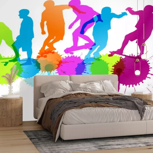 Sticker Skateboarder detaillierte Silhouetten Vektor Hintergrund Konzept wit