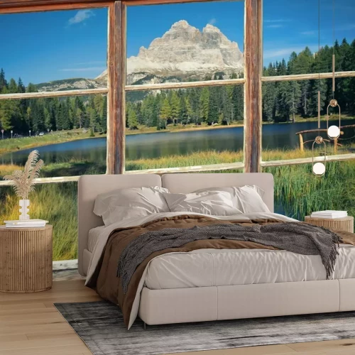 Fototapete Blick aus dem Fenster - Drei Zinnen