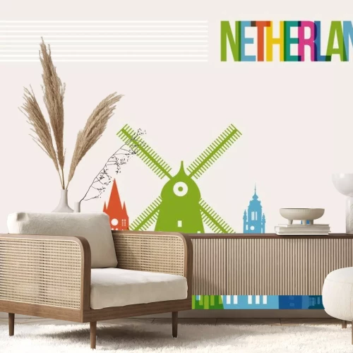 Sticker Reisen Niederlande Ziel der Sehenswürdigkeiten Skyline Hintergrund