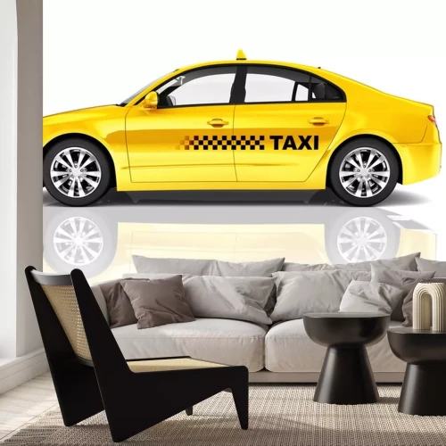 Sticker Side View Studio Schuss von gelben Limousine Taxi Auto