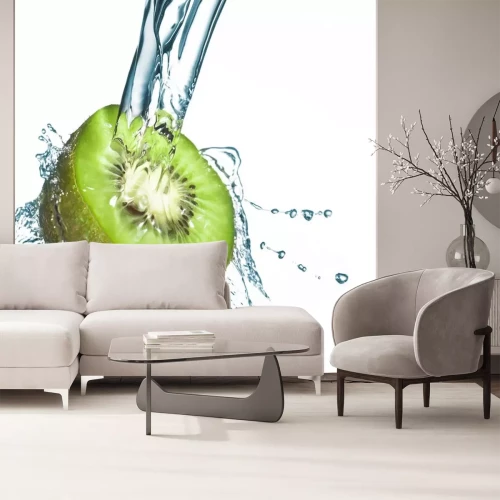 Sticker Aufgeschnittene Kiwi in einen Wasserstrahl getaucht