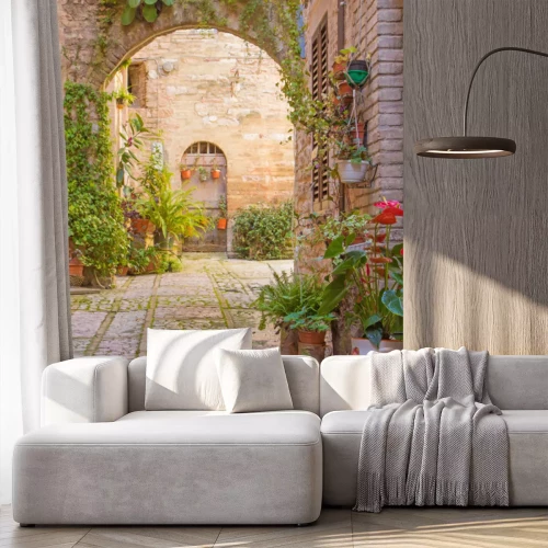 Fototapete Mit Pflanzen bewachsener Durchgang